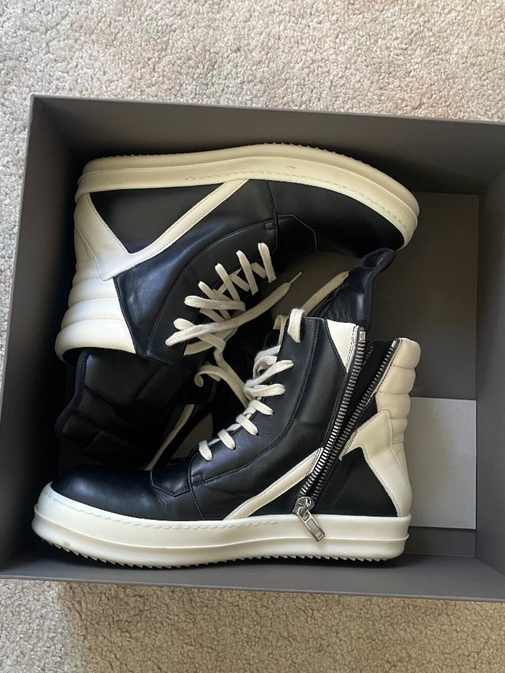 Rick Owens Geobasket Black Milk Leather High Top Sneakers EU 42.5 Box